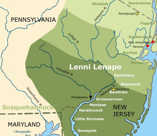 Map showing the Great Minquas Path between the Susquehanna and Delaware Rivers