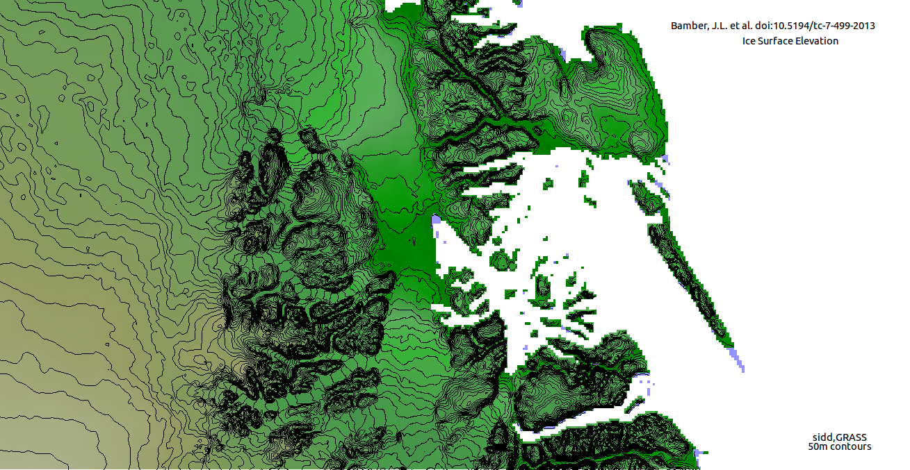 Ice Surface contours of Storstrommen and 
L. Bistrup Brae
